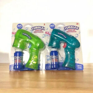 2 Pack: Fubbles Light Up Bubble Blaster & Bubble Solution Green/Blue